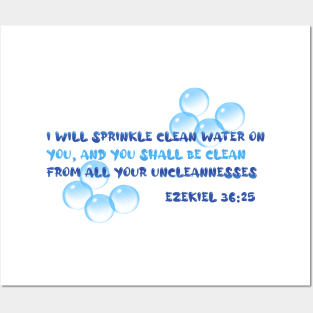 Ezekiel 36:25 Bathroom Decor Sprinkle Clean Water Posters and Art